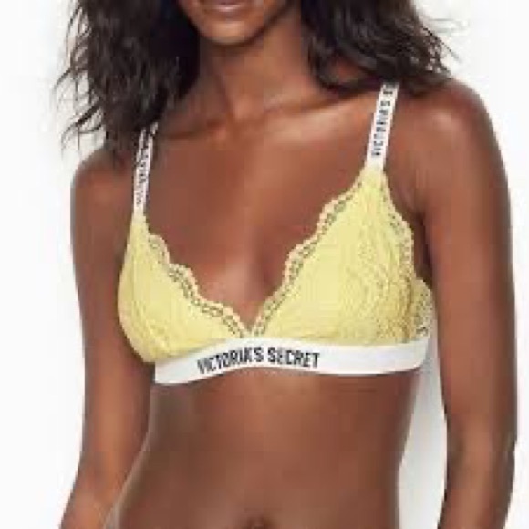 Victoria's Secret Other - Victoria’s Secret Yellow Logo & Lace Triangle Bralette Bra